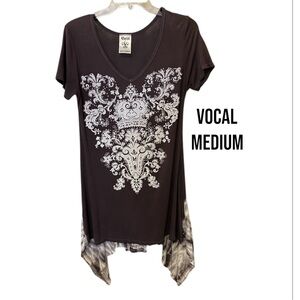 Vocal~Embellished~Short sleeve~Tunic~Medium~Brown Tie Dye